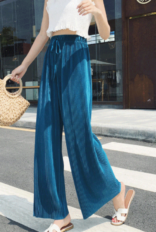 Pleated ice silk chiffon wide-leg pants, high-waisted, loose and casual nine-inch pants 2020 new style