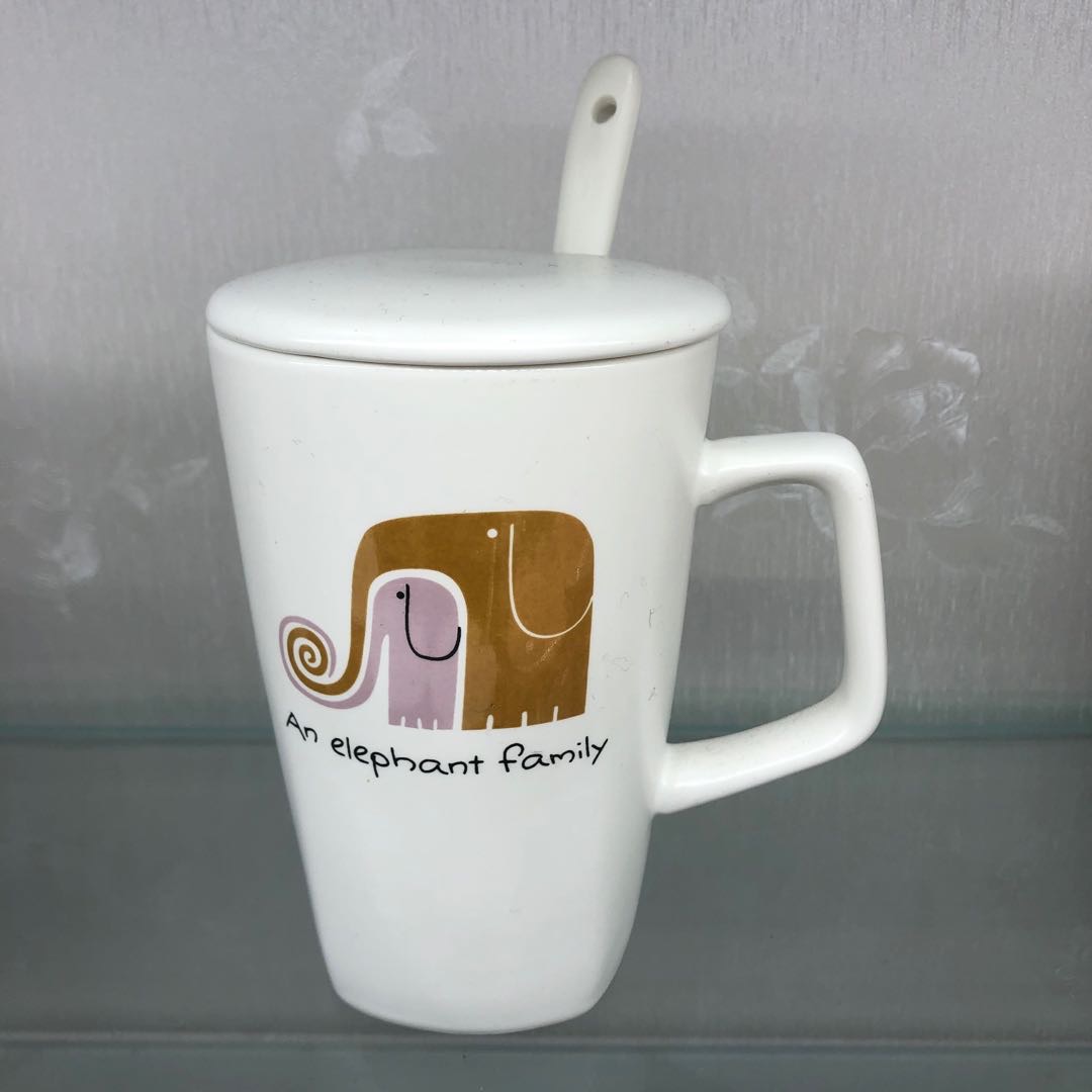 大象陶瓷水杯带勺咖啡牛奶杯学生茶杯礼品