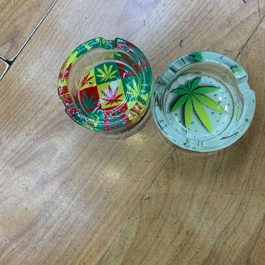 创意时尚加厚圆形玻璃印花烟灰缸办公室家用个性烟缸可定制logo新奇美07
