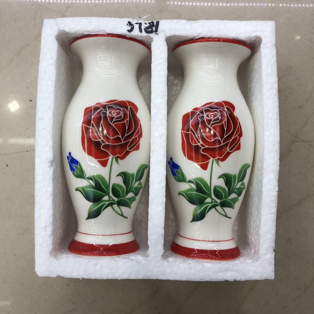 陶瓷仿古手绘大红花花瓶摆件小花瓶插花新式中式风格家具摆件
