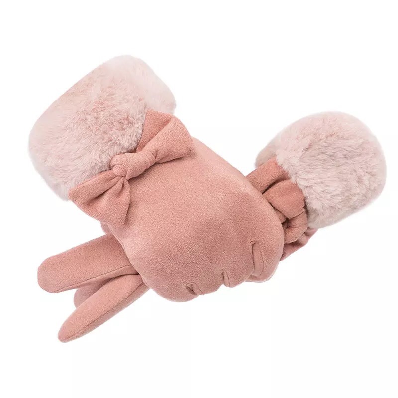 麂皮绒女士手套保暖加绒韩版韩国潮流蝴蝶可爱版焖子手套厂家批发