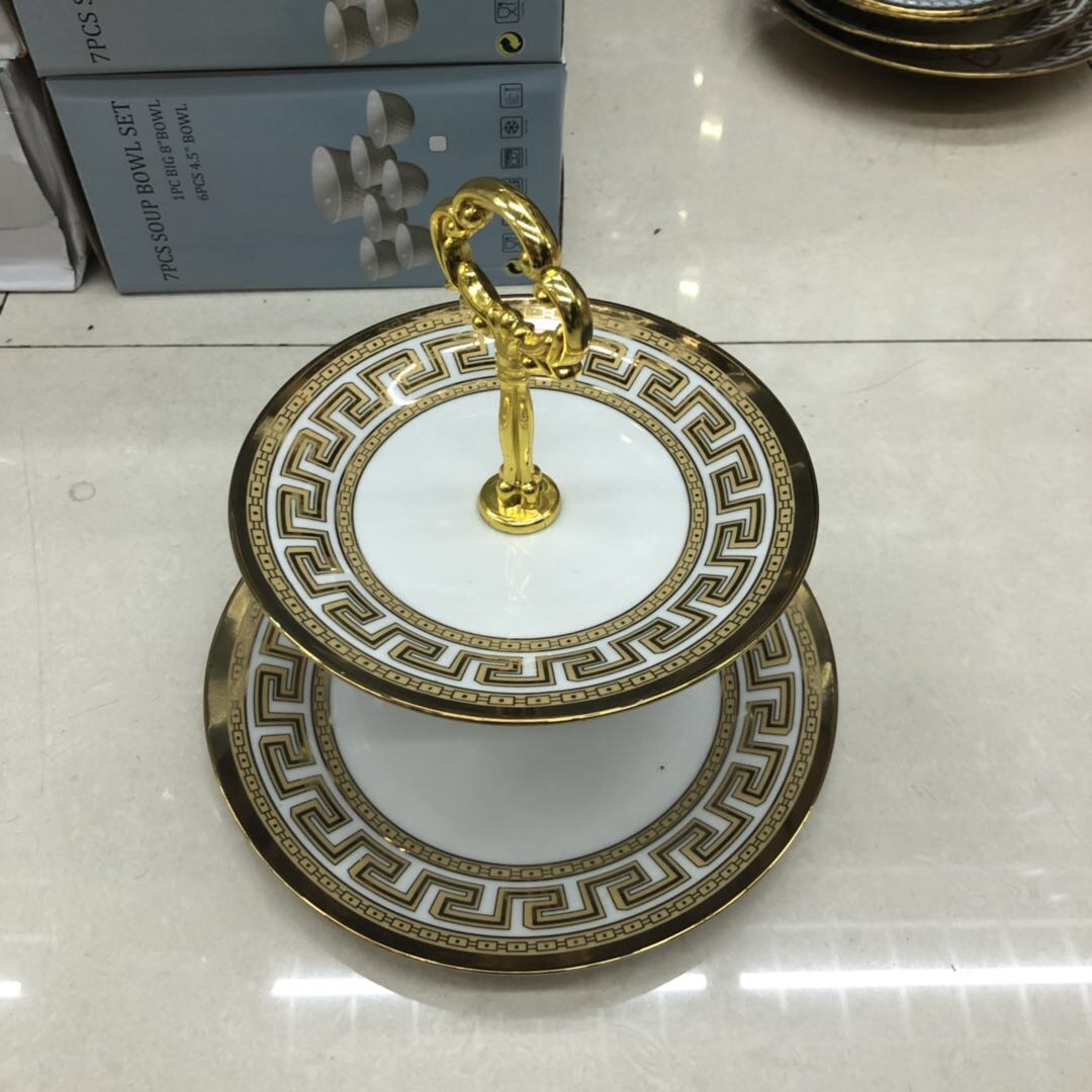 时尚轻奢风格纯陶瓷镀金串盘