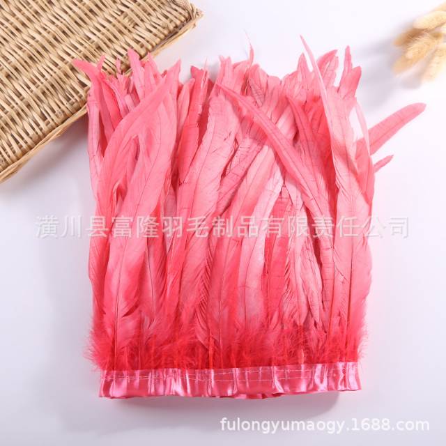 厂家批发公鸡尾羽毛布带 DIY彩色裙摆装饰真毛布边服装辅料