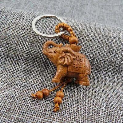 Carved Wood Key Chain Temple Bond Small Gift Personality Key Chain Pendant Jewelry Elephant Mascot Pendant