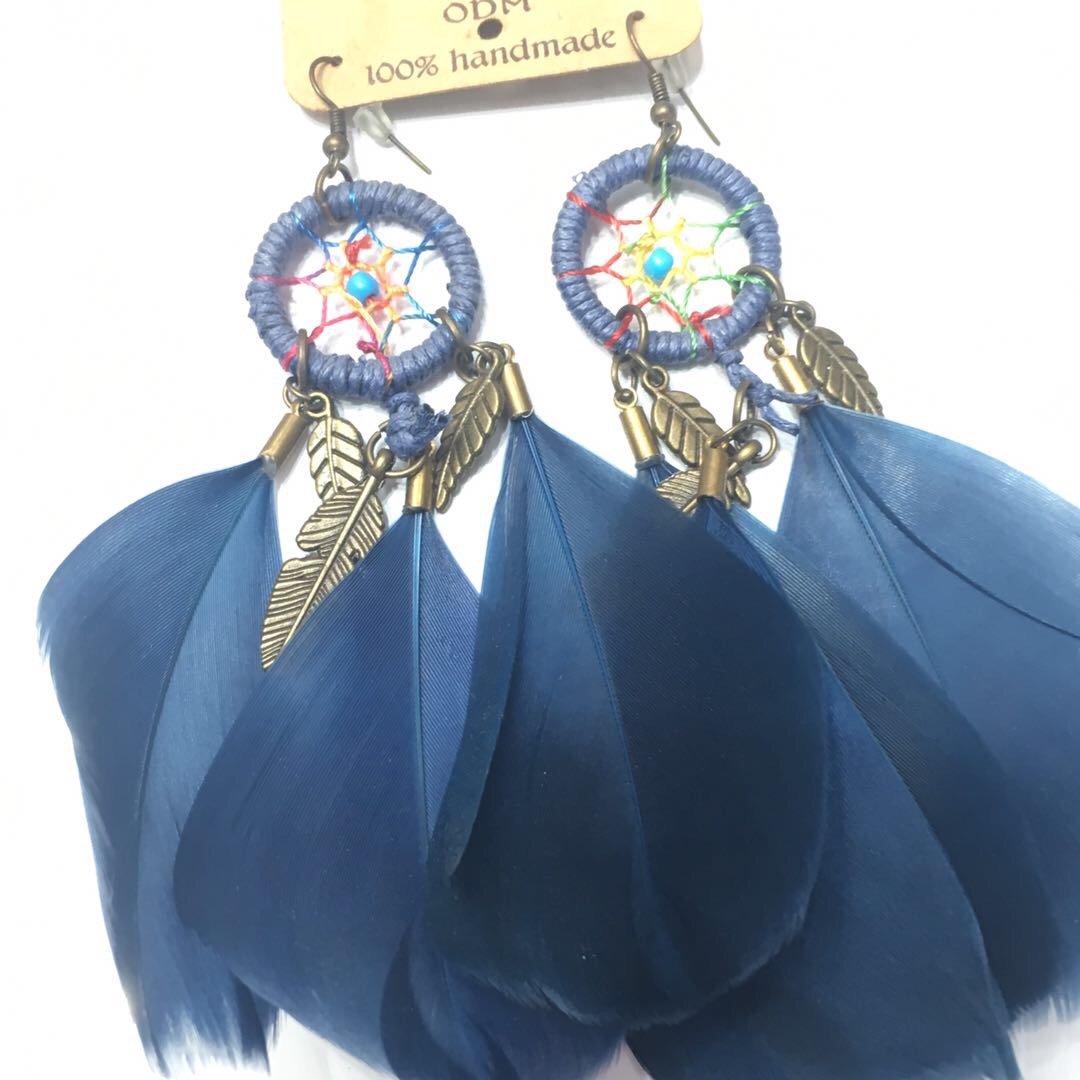 精品捕梦网仿真羽毛耳坠时尚新款创意个性饰品批发产品图