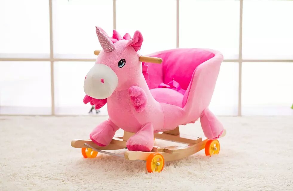Baby plush toy Pink Unicorn Rocking chair with music with wheels with seat belt suitable for ages 8 months to 5 years thumbnail
