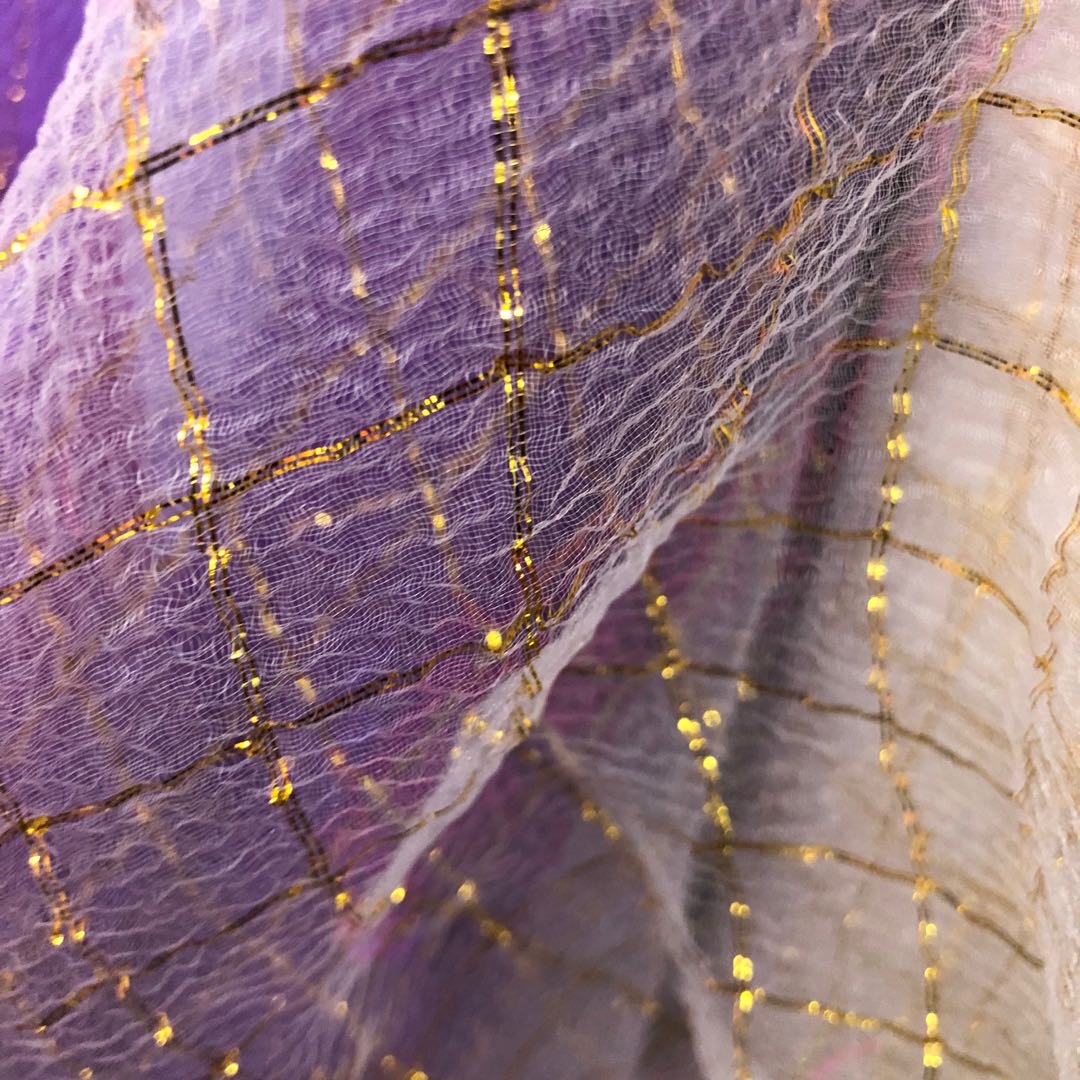 Gold thread checkered bubble yarn fabric accessories Headscarf accessories fabric factory direct sales of new season products available for wholesale and retail Specification image