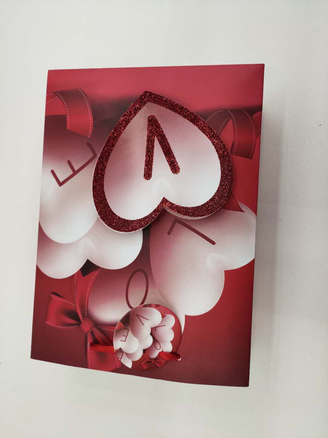 New Valentine's Day heart-shaped patch gift bag in four colors mixed tote bag details Picture