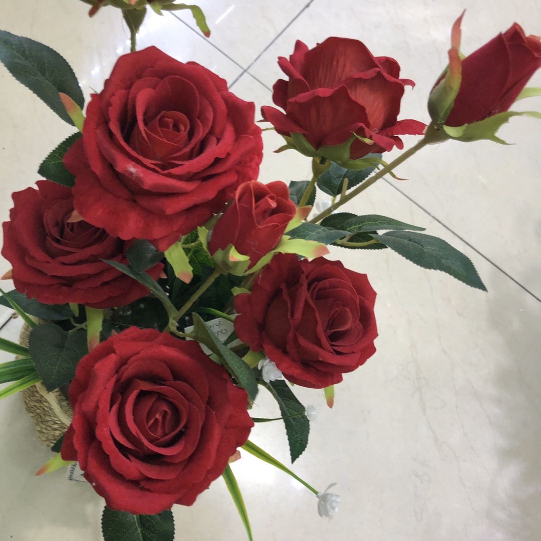 8 European Rose Bud Core Potted Living Room Home Table Decoration Flower Simulation Flower Fake Flower Specification drawing