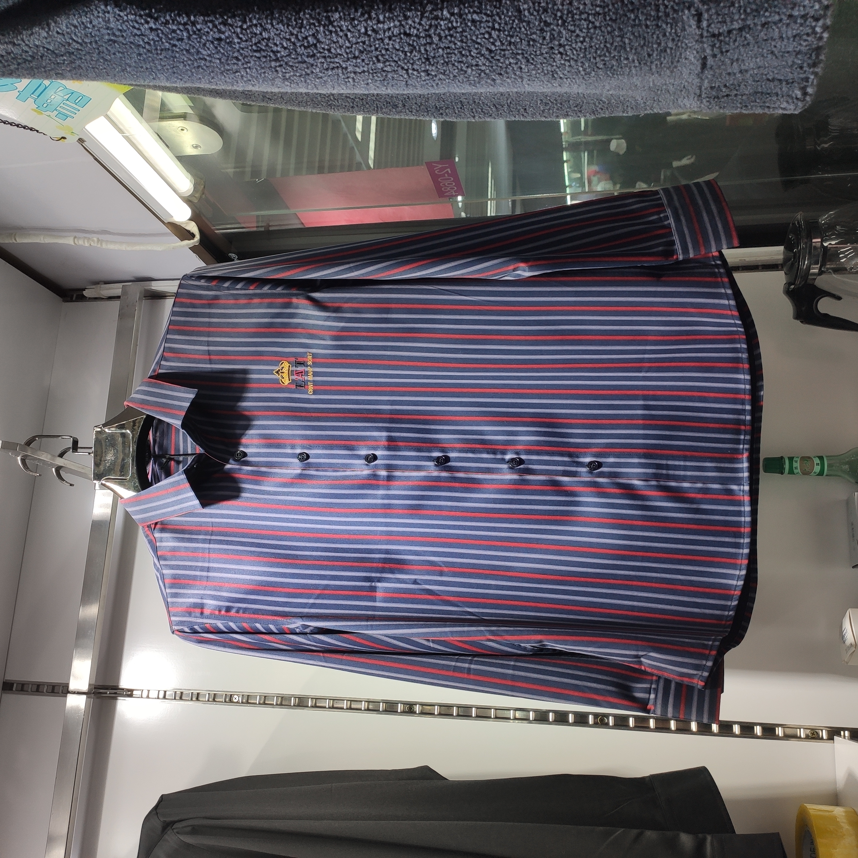 Blue and red striped cotton casual shirt for men thumbnail