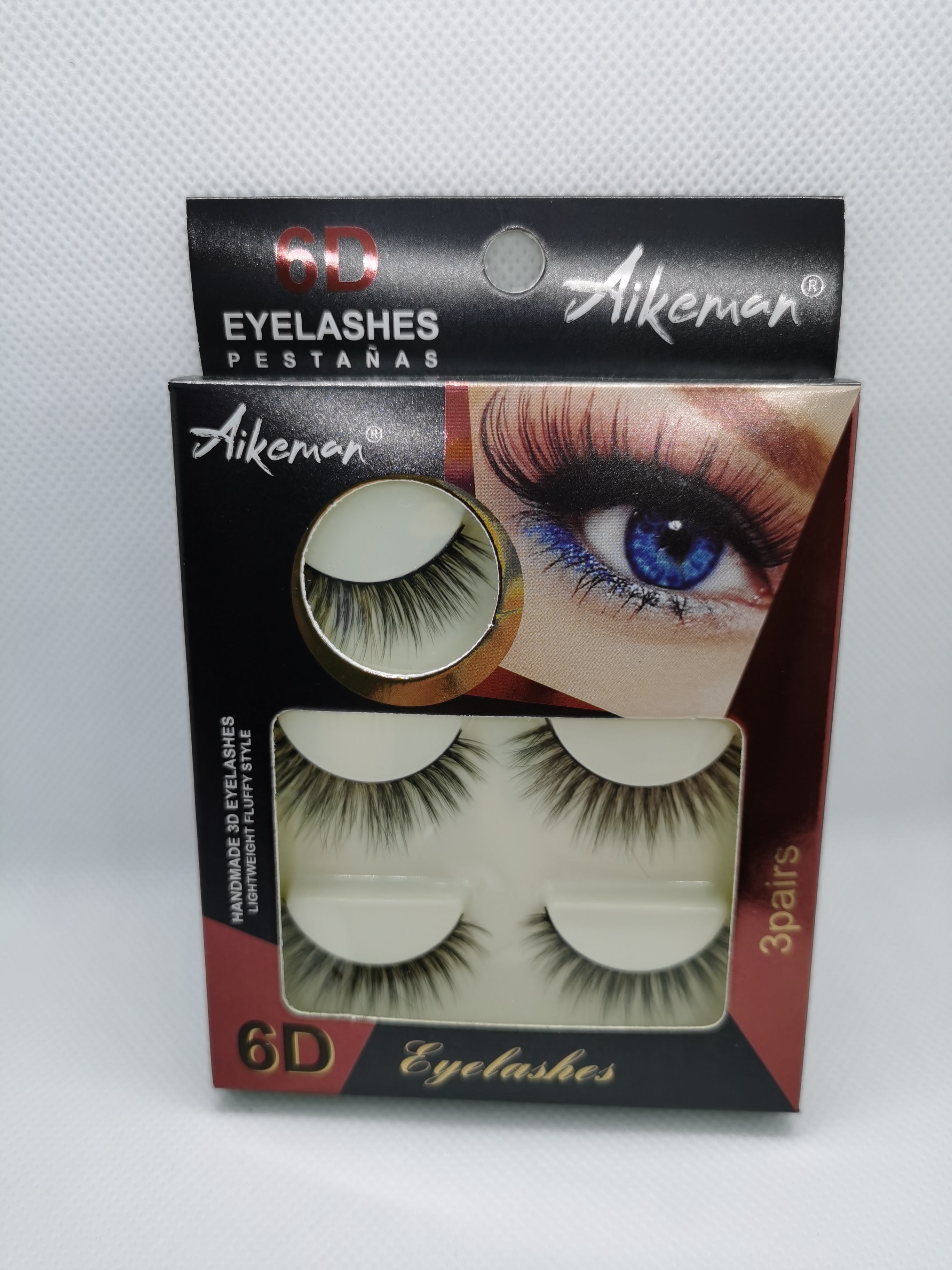 6D multi-layer false eyelashes, natural nude makeup, thick cross-shaped eyelash sharpener, upper eyelash 3-pair set Specification image
