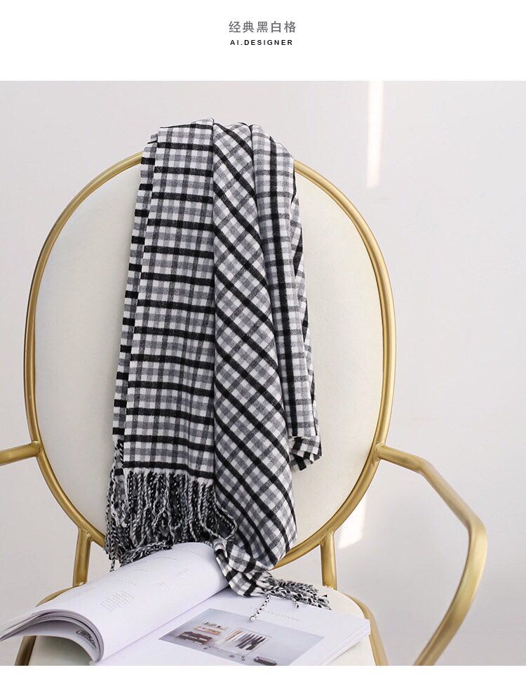 Women's Fashion Trend Goes With The New Black And White Chequered Classic Scarf Specification drawing