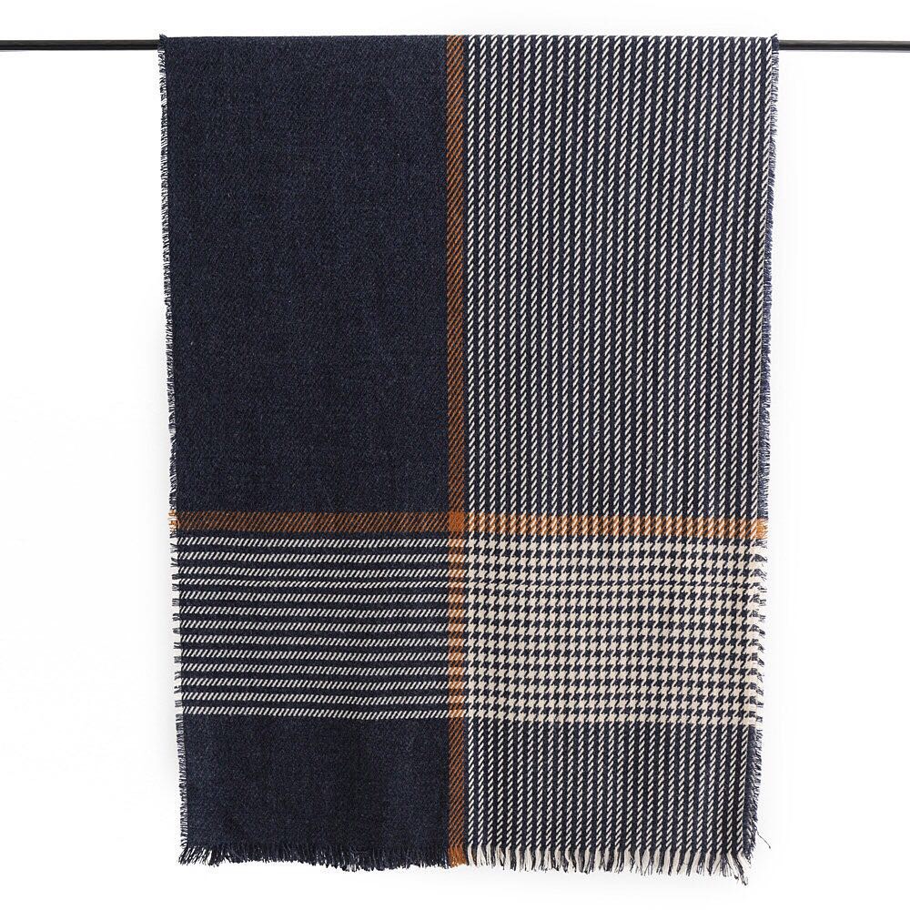 Autumn And Winter Europe And The United States Fashion Imitation Cashmere Thousand Bird Check Fringe Shawl Scarf details Picture