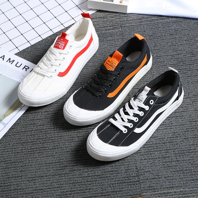 浅包头线头拼色布板鞋帆布鞋硫化鞋潮男单鞋男士套脚懒人鞋格布一脚蹬绅士范甲板鞋帆布鞋详情图2