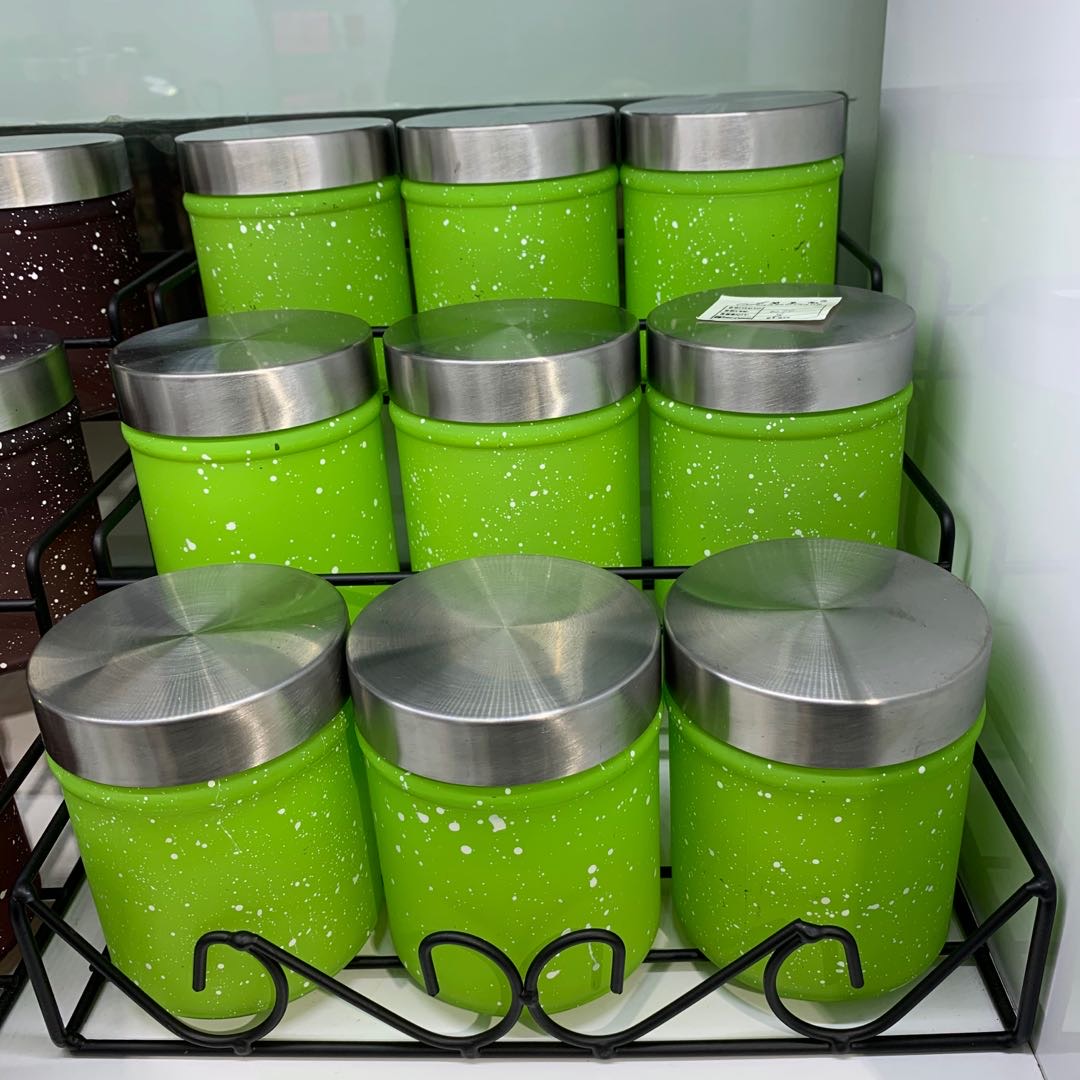 荧绿色不锈钢盖家用调味罐
