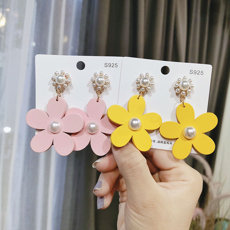 耳环同款潮日式可爱少女黄色花朵气质超时尚小众新款花瓣夸张饰品产品图