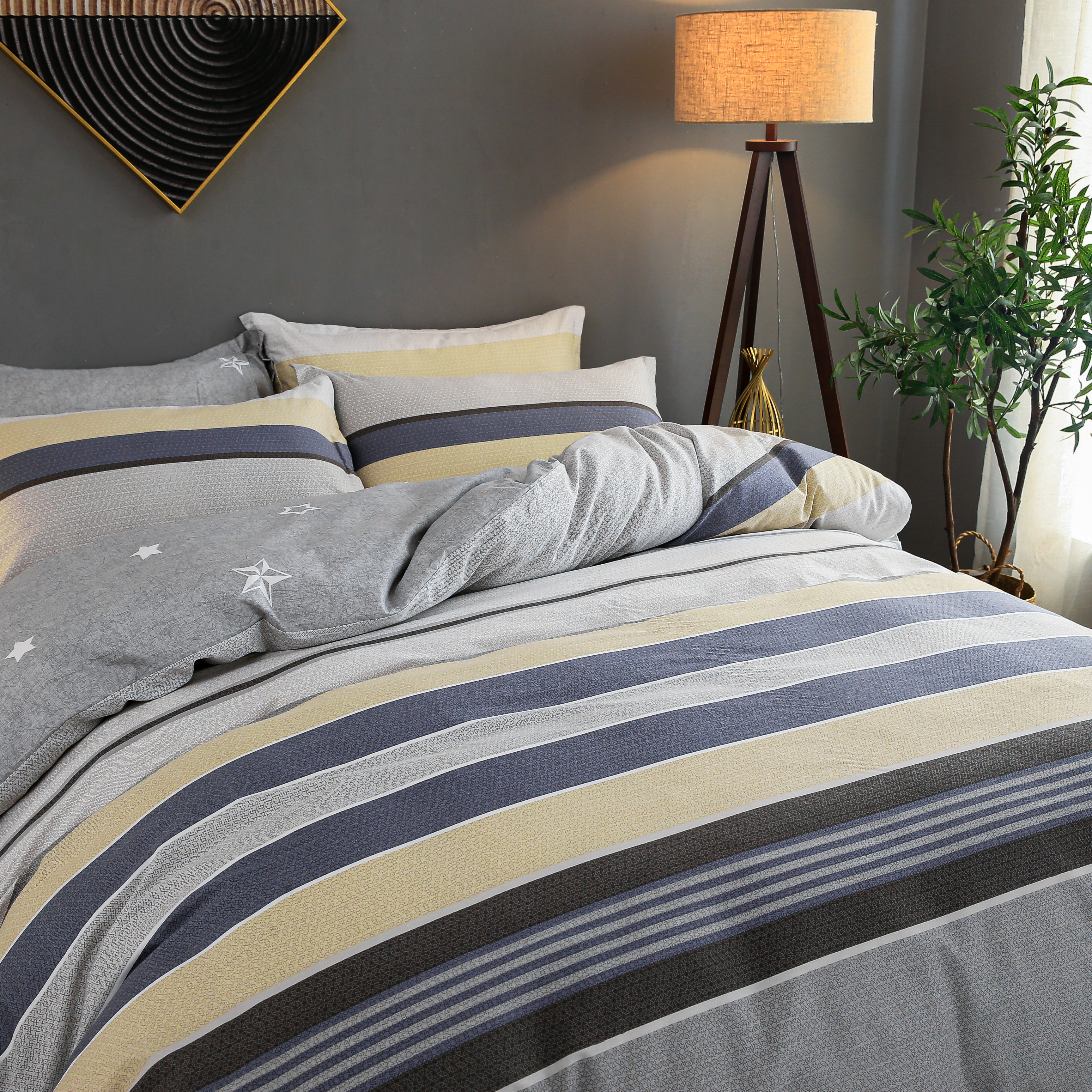 Simple Appointment 32s thickened all-cotton four-piece set with grey print, 200*230 Specification image