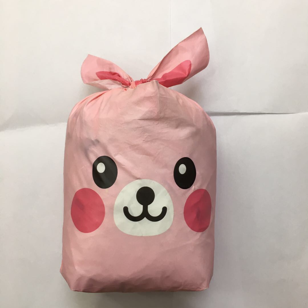 可收纳粉红卡通小兔兔4色彩印环保塑料手提袋