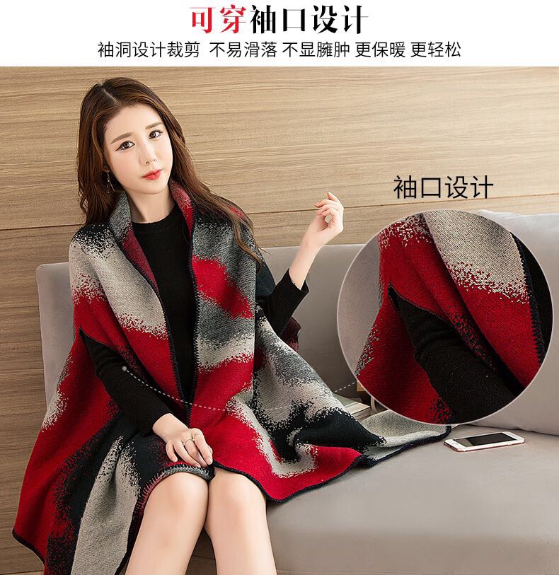 Women's Fashion Trend Casual All-In-One Warm Office Can Wear Cape Sleeve Hole Cape details Picture