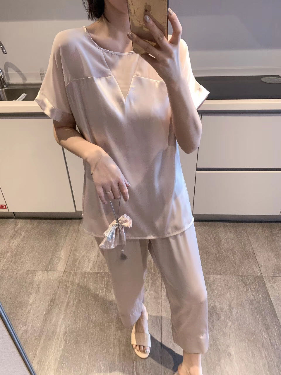 Summer thin silk short-sleeved lace for pajama women, sexy silk style