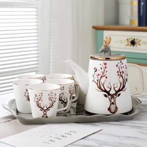 时尚新颖一路（鹿）有你图案纯陶瓷茶具