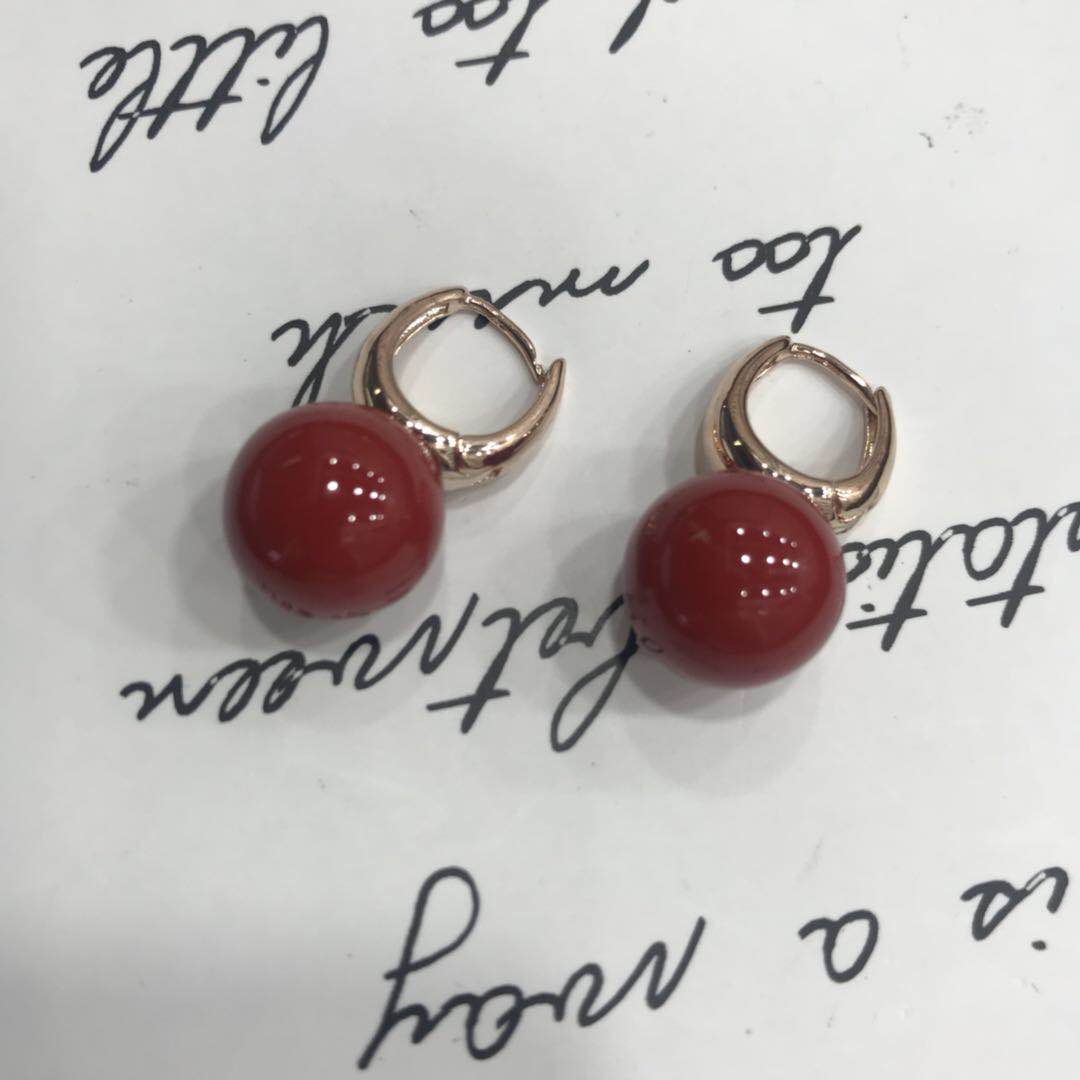 Red round bead stud earrings south Korean temperament web celebrity earrings hot style personalized design sense of earrings female thumbnail