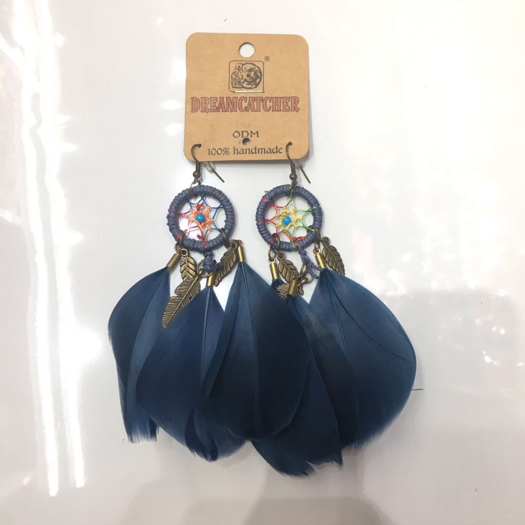 精品捕梦网仿真羽毛耳坠时尚新款创意个性饰品批发