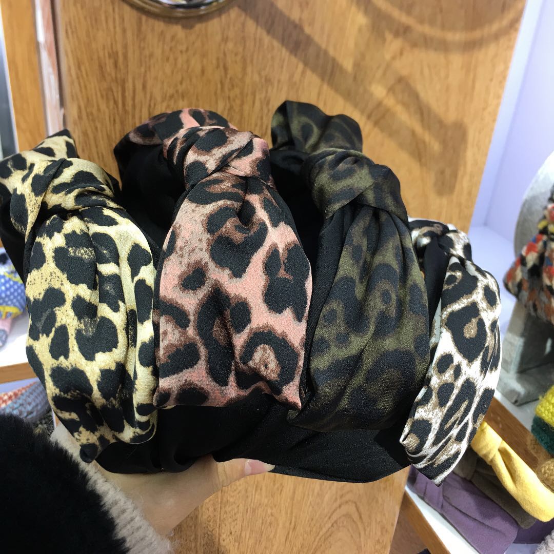 Original handcrafted chiffon leopard print large knot headband Korean version series, exquisite piggy girl's must-have versatile accessory