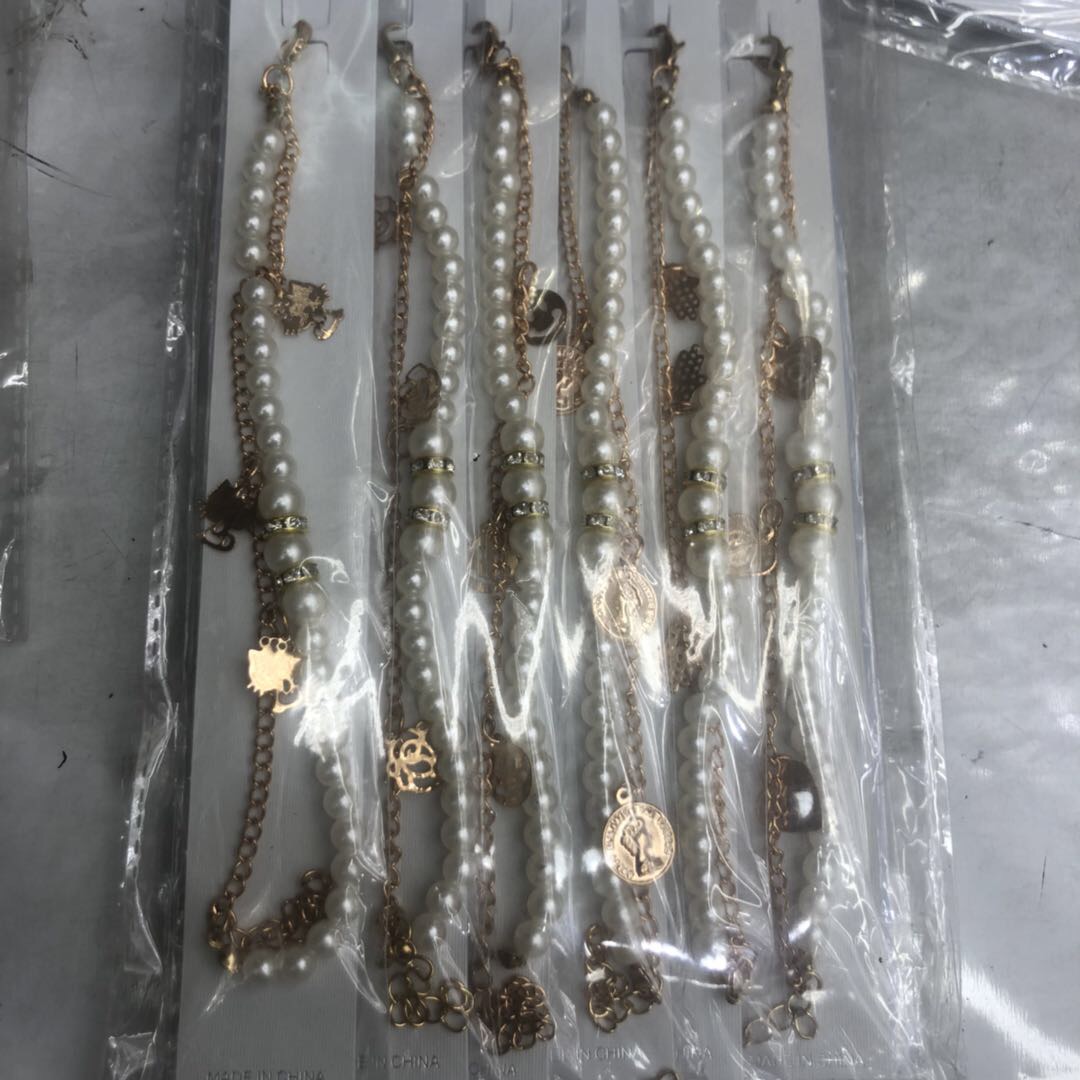 厂家直销铁片镀金仿珍珠镶水钻手链饰品