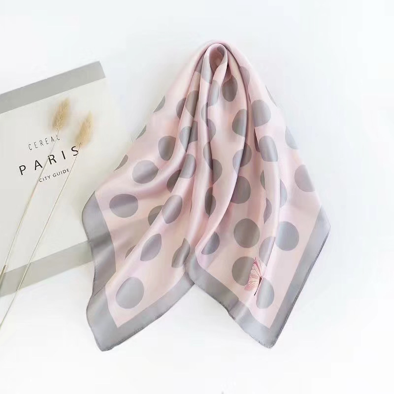 Fashion Casual All Match Small Square Scarf Scarf Pink Polka Dot Korean Scarf details Picture