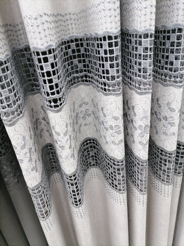 遮光窗帘成品客厅卧室阳台落地现代风，绣花绒产品图