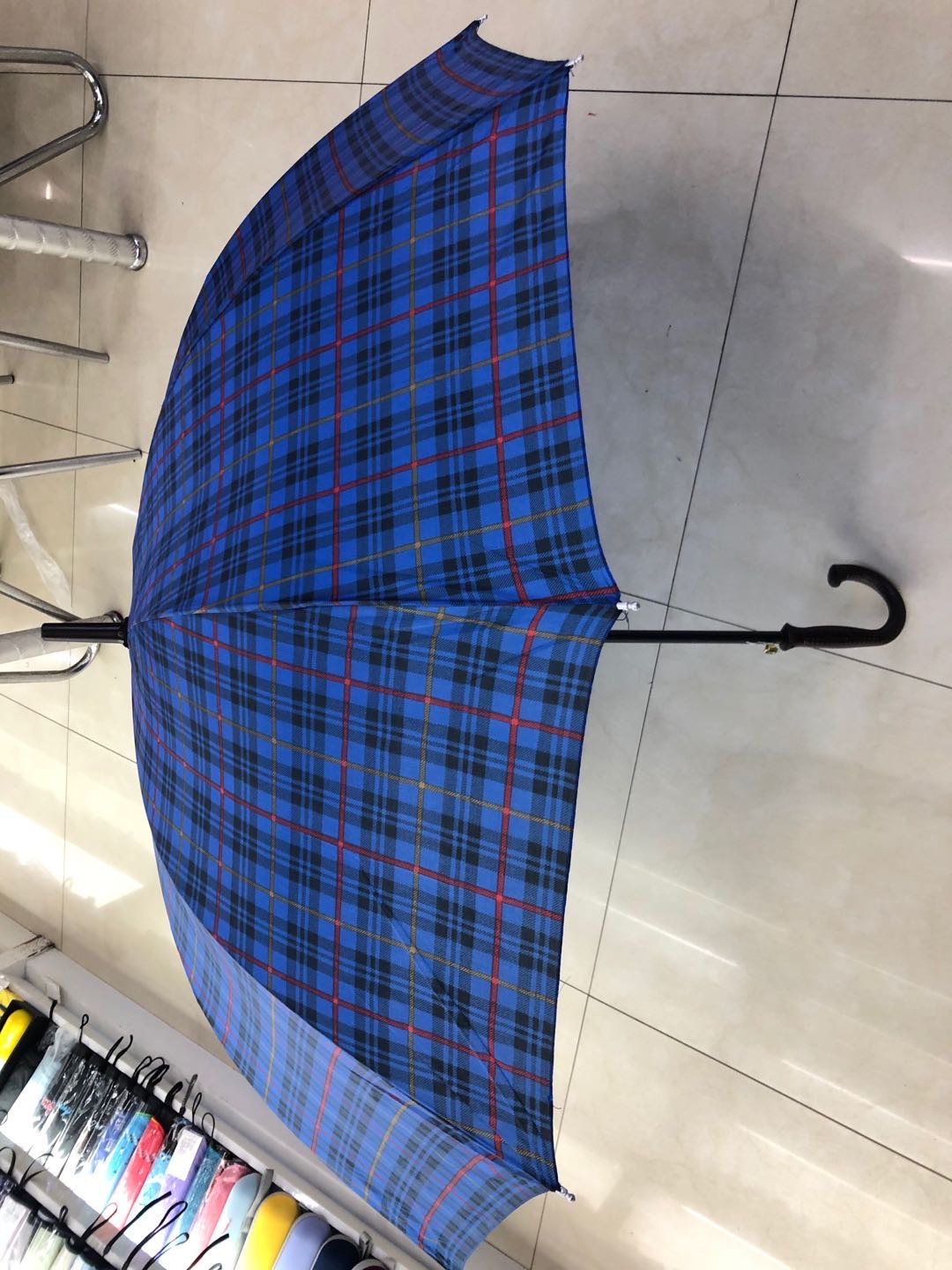 10K Plaid Umbrella Long Handle Umbrella Sun Umbrella Windproof Long Handle Umbrella details Picture