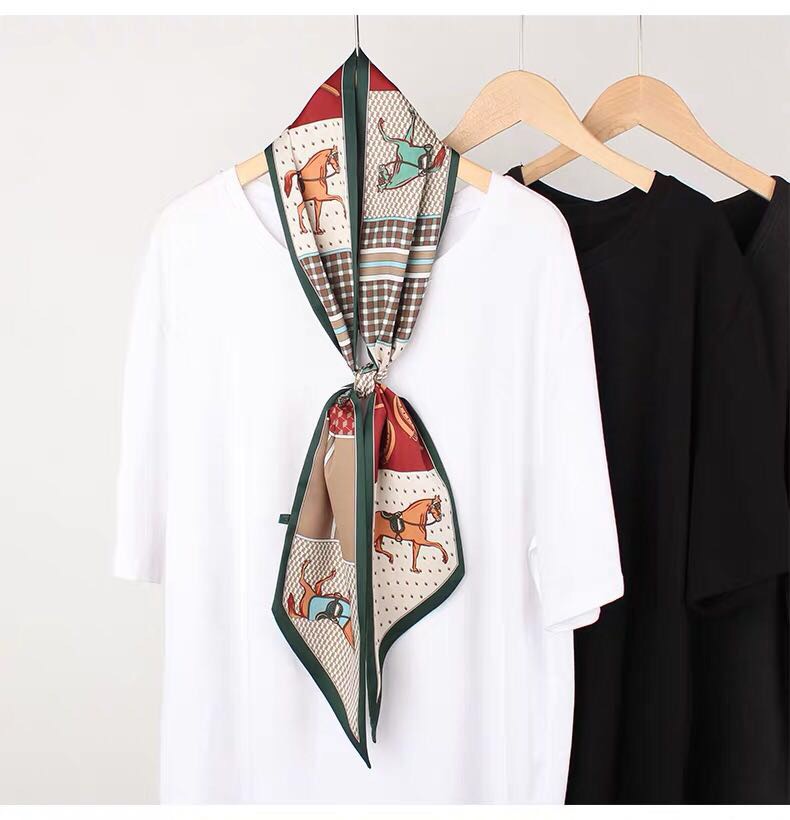 Spring And Autumn New Headband Double-Sided Long Scarf Diagonal Thin Narrow Long Small Silk Scarf Atmospheric Clothing With Silk Scarf Scarf