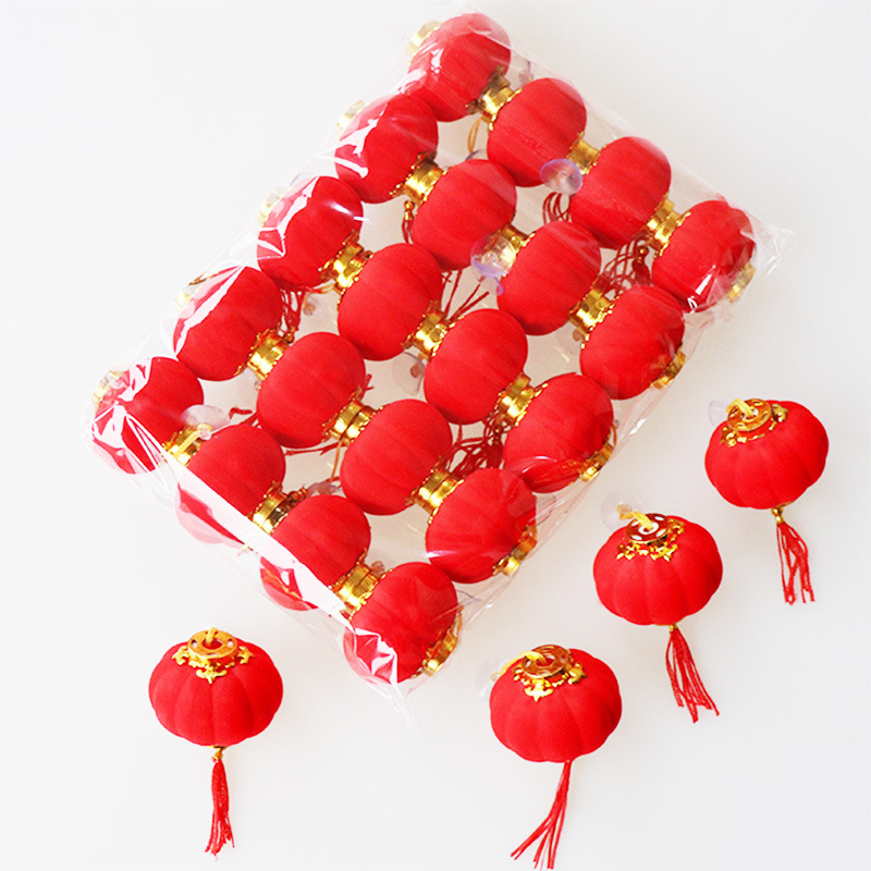 3号盆景户外防水植绒小红灯笼挂件新年喜庆装饰产品图