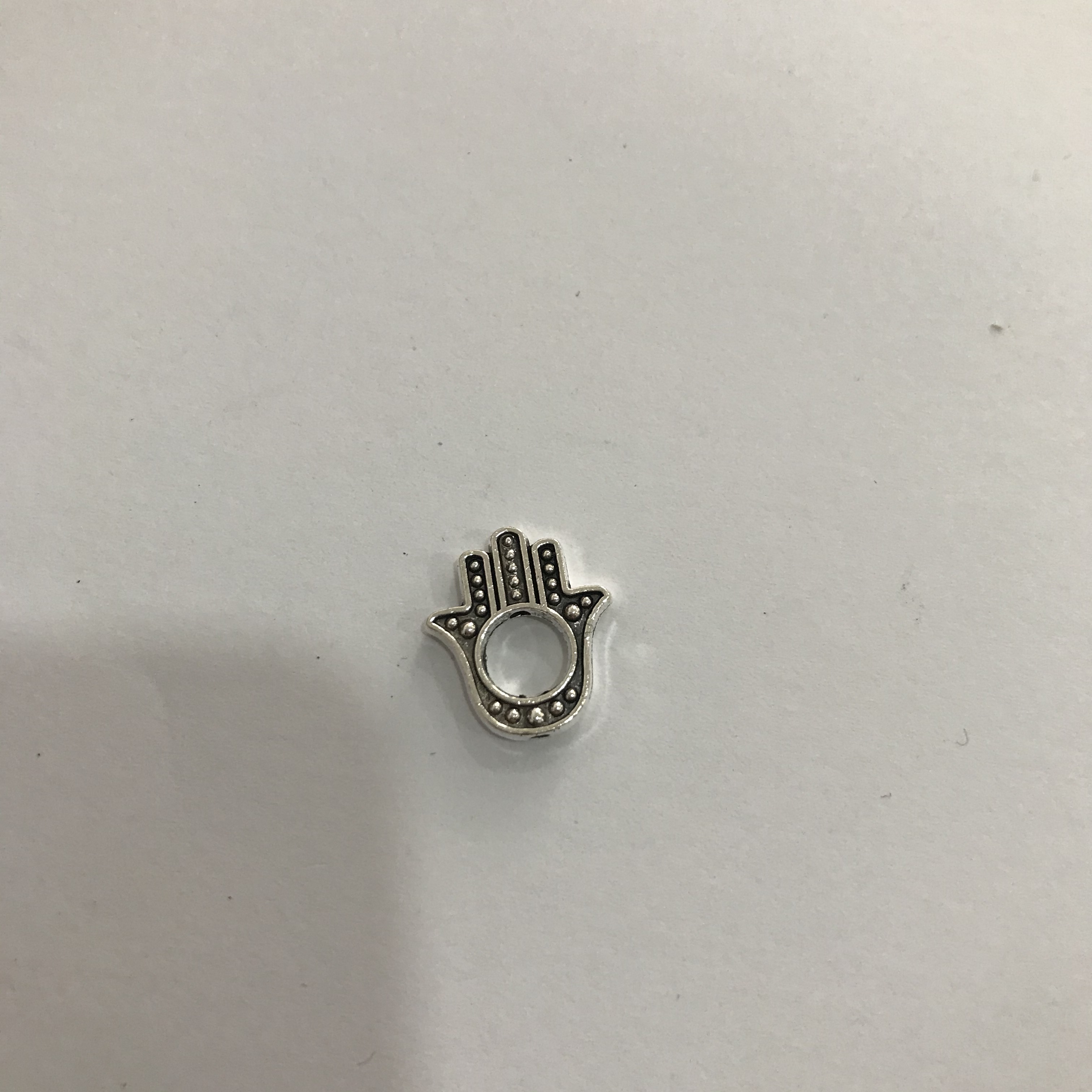 Antique silver DIY pendant accessory: Lucky Hand Large hole Bead 16x13mm palm 6235