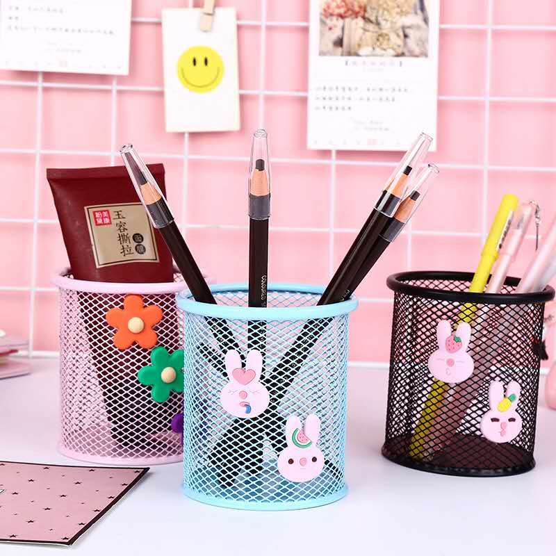 办公学习文具批发 网状圆形方形镂空笔筒产品图