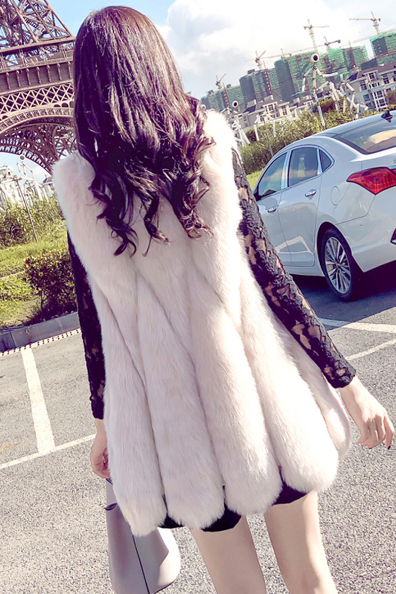 女士时尚潮流百搭保暖仿狐狸毛中长款马甲产品图