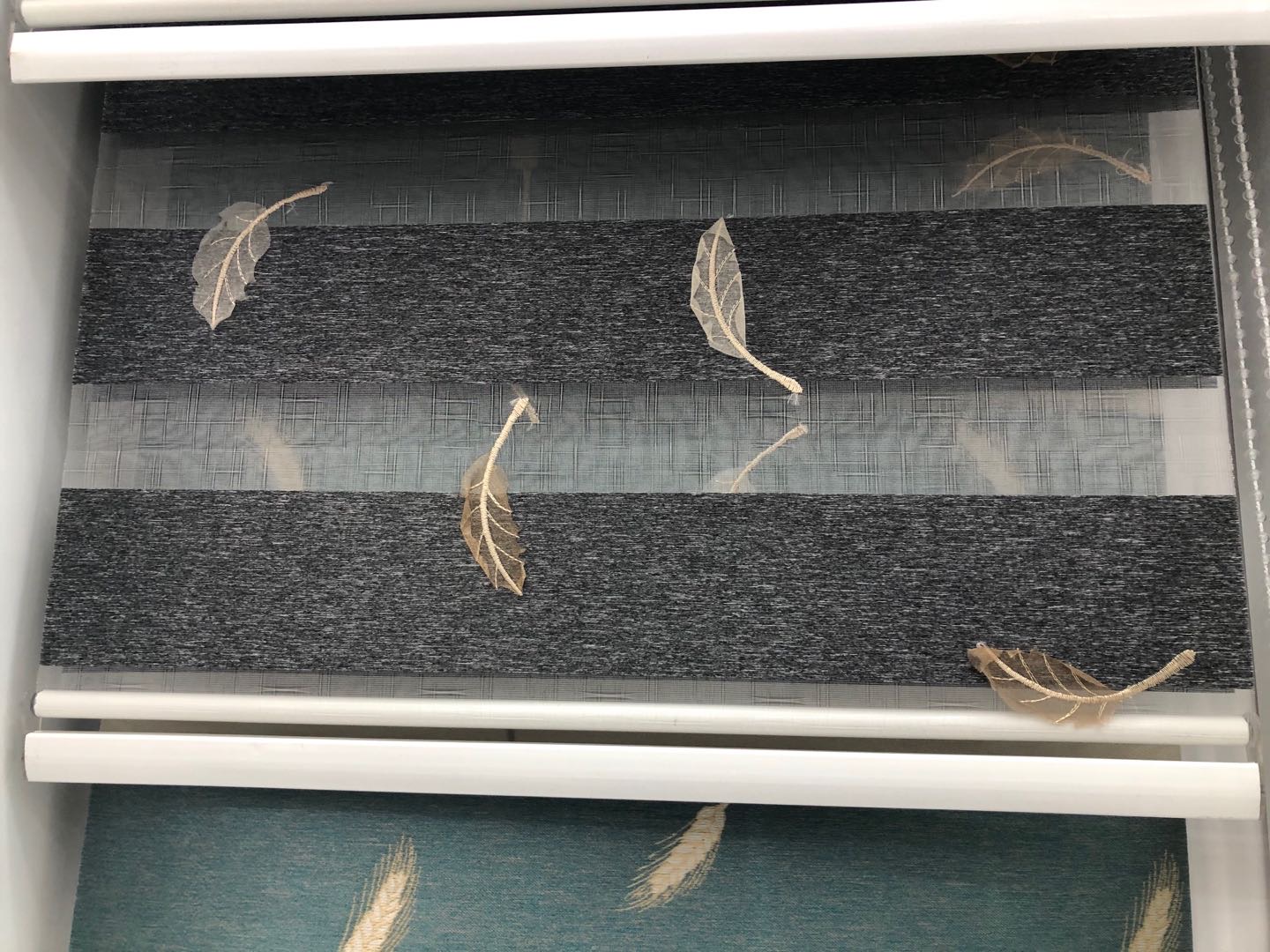 树叶绣花窗帘百叶窗卷帘客厅卧室定制成品办公室免打孔提花柔纱帘