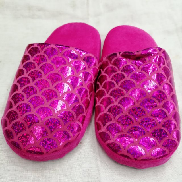 Bright Color Fish Scale Waterproof Autumn And Winter Warm Plush Home Cotton Slippers