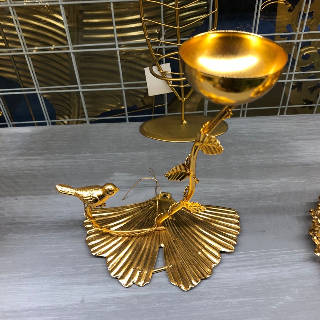 小鸟北欧风烛台样板房间装饰品金属简约现代美式欧式餐桌金色摆件