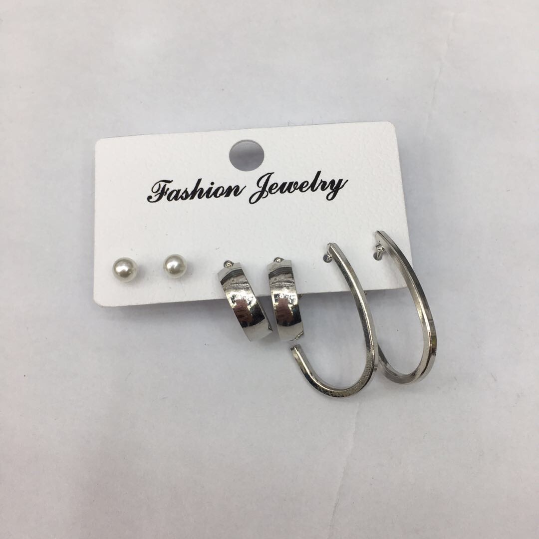 街拍同款经典百搭环形球形铜镀银成人耳钉套装款式多样