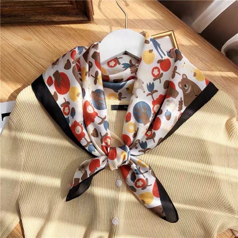 Childlike Flower Korean Scarf Silk Scarf Temperament Lady Small Square Scarf Specification drawing