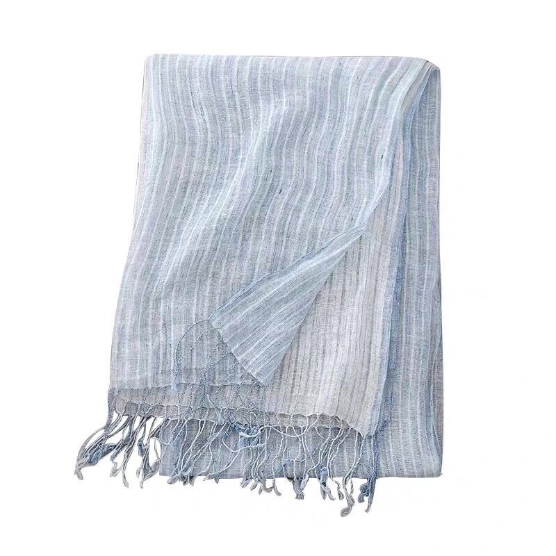 Linen Matching Color Stripes Literary And Artistic Cotton And Linen Scarf For Men And Women Spring And Autumn Thin Shawl Silk Scarf details Picture