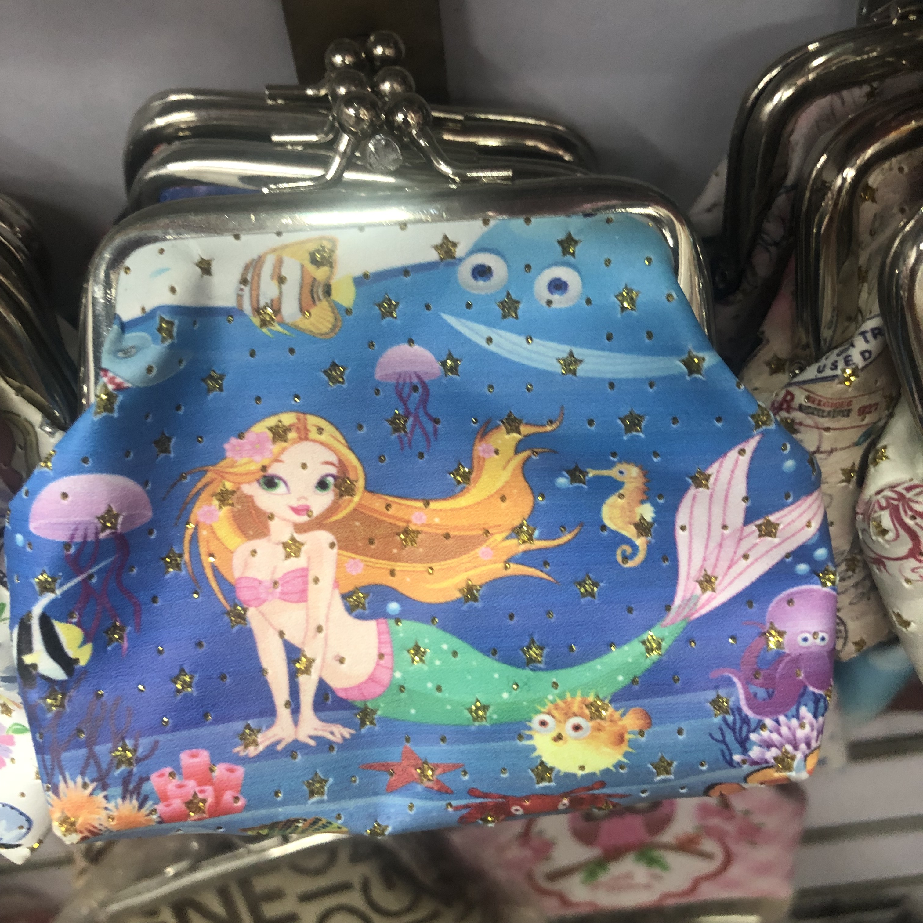 Buckle Coin Purse Mermaid Cartoon Pattern Women's Small Purse Mini Cute Korean Key Bag Fabric Canvas Small Bag Student Coin Coin Bag