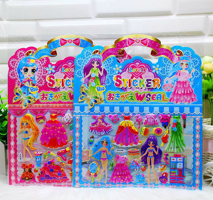 Little Lingtong paper handicrafts, creative gifts, creative stickers, YLK single hand-held gilded clothes, three-dimensional bubble stickers