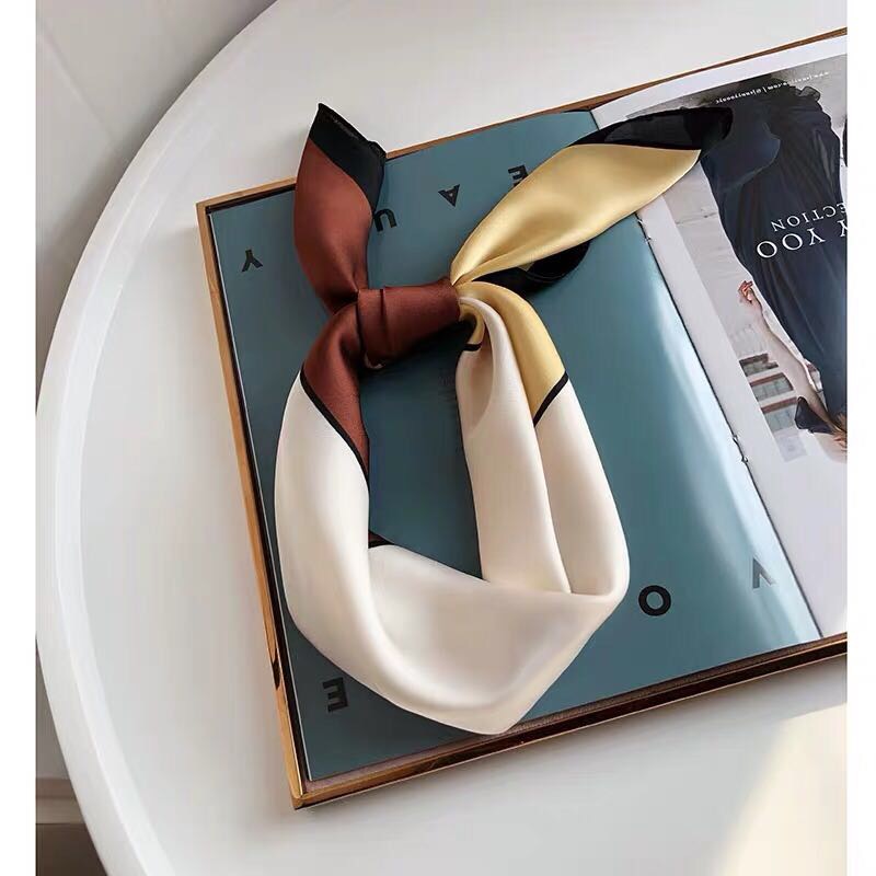 Imitation Silk Scarf Autumn Style Fashion Patchwork Color Small Square Scarf Professional Decorative Scarf South Korea Small Scarf
