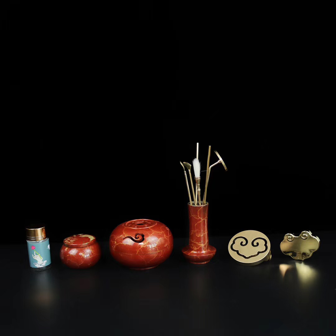 Pure copper colored glaze incense ceremony set, entry-level incense seal supplies, incense molds, incense rubbings, sandalwood burners, agarwood powder, seal engraving tools