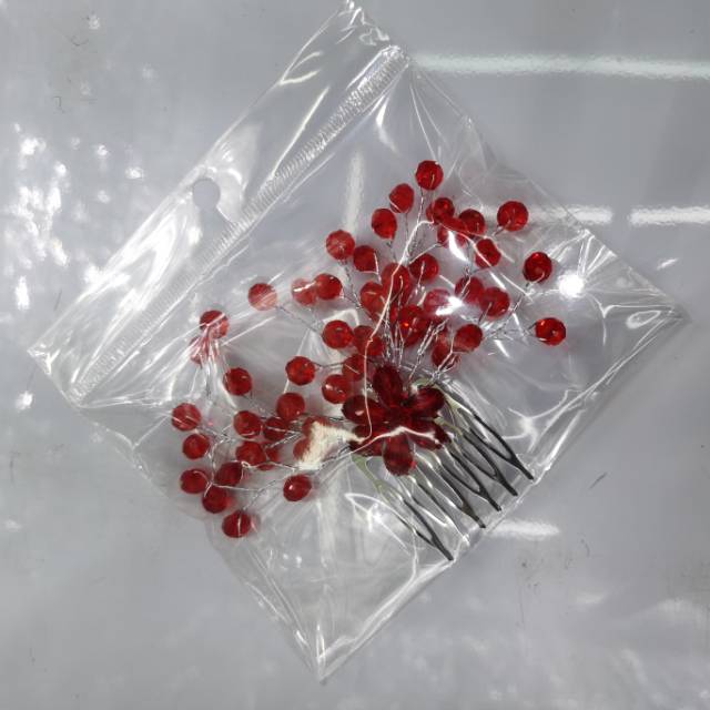 厂家热销新品韩版婚庆新娘头饰魅惑红色水晶发梳子女头饰头饰产品图