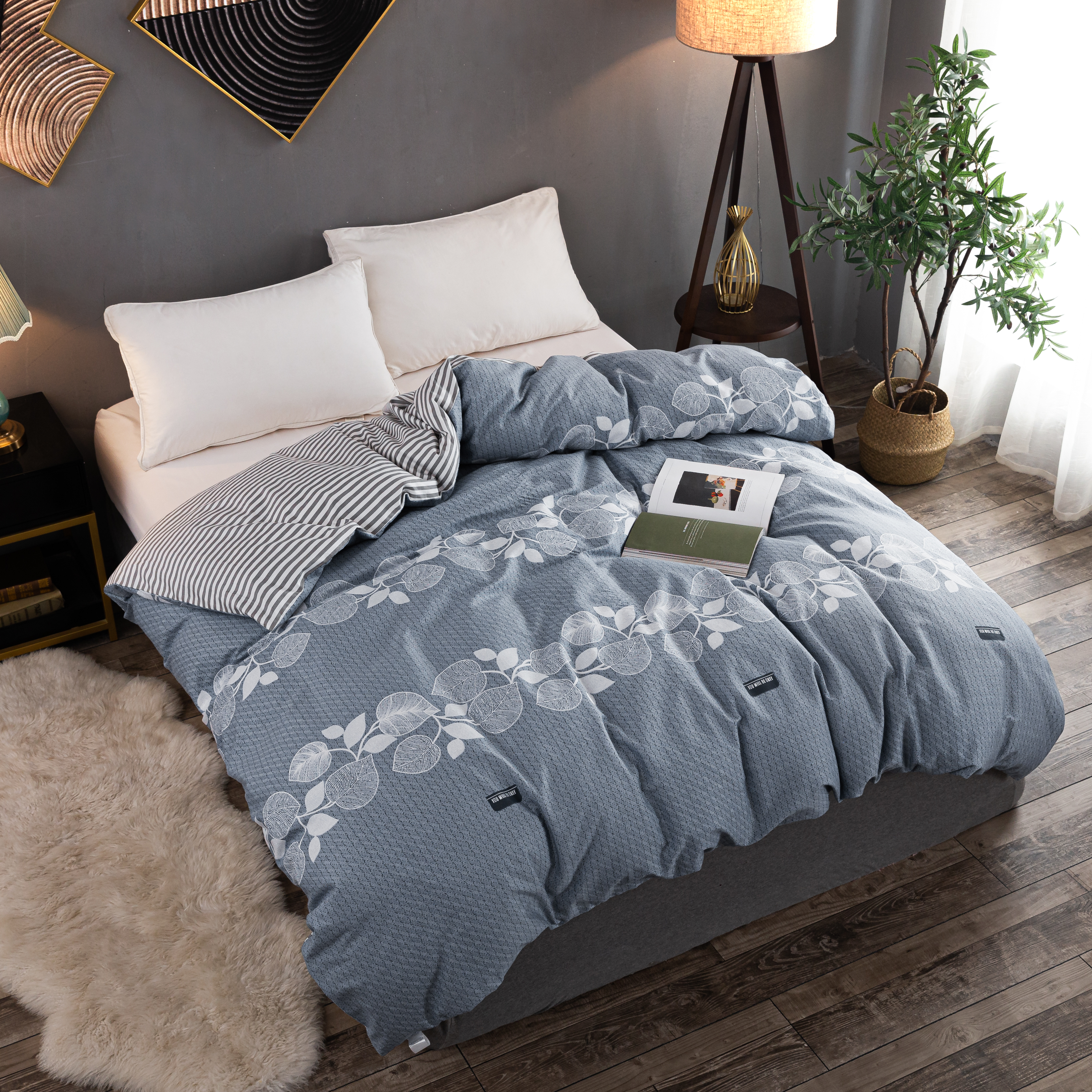Aurora Grey Reactive Printing 32S Cotton Thickened 4-Piece Set 200*230 Specification drawing