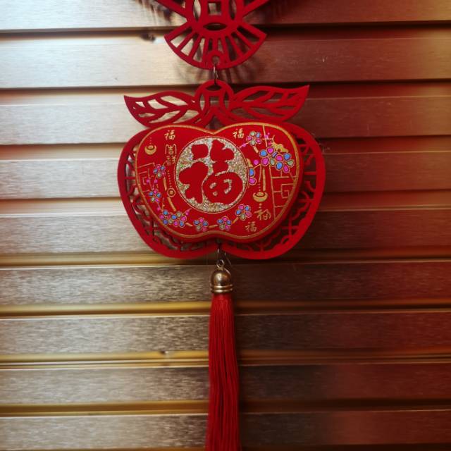 New Year Spring Festival Chinese Knot Small Two-Piece Fan-Shaped Apple Pendant Fu Word Fringe Pendant Decorative Supplies Flannelette Printing Chinese Knot, Strong Toughness Specification drawing